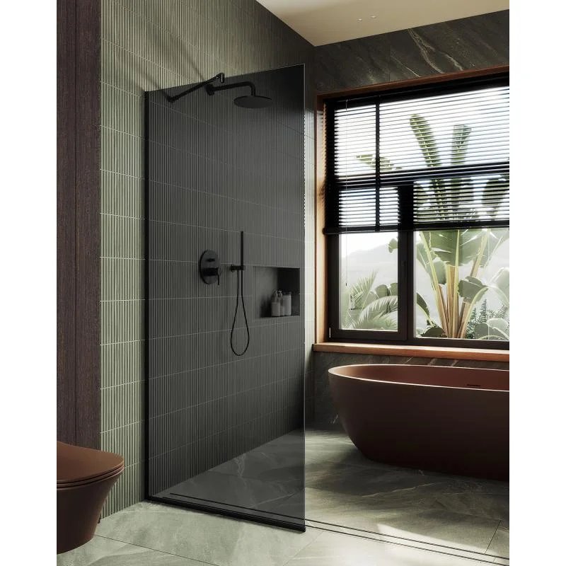 Душевая перегородка Maybah Glass MGD-698-6у 790x1950 в узком профиле Черный стекло графитовое Душевая перегородка Maybah Glass MGD-698-6у 790x1950 в узком профиле Черный стекло графитовое