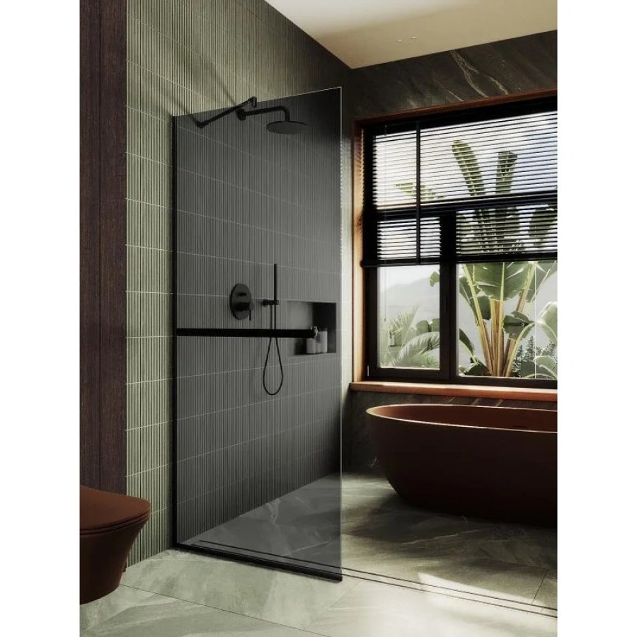 Душевая перегородка Maybah Glass MGD-729-6у 790x1950 в узком профиле Черный стекло графитовое