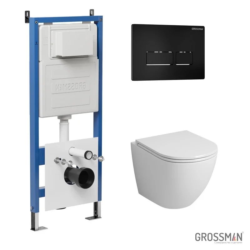 Комплект 3 в 1 Grossman: инсталляция 900.K31.01.000+клавиша 700.K31.03.210.210+унитаз GR-4455S Комплект 3 в 1 Grossman: инсталляция 900.K31.01.000+клавиша 700.K31.03.210.210+унитаз GR-4455S