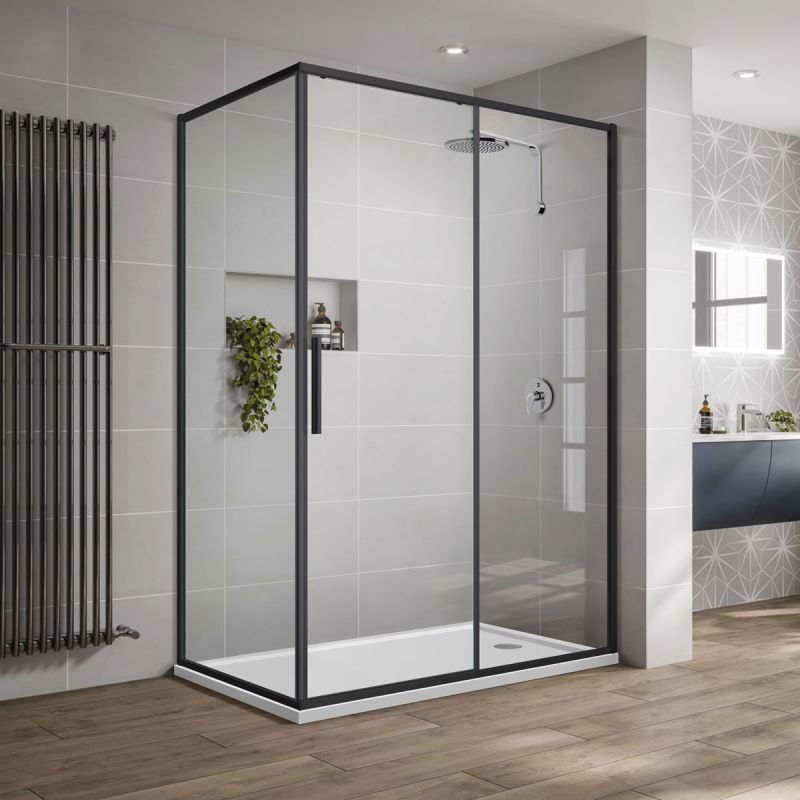 Душевой уголок Vincea Slim-U 120x90 VSR-2SU9012CLB профиль Черный матовый стекло прозрачное Душевой уголок Vincea Slim-U 120x90 VSR-2SU9012CLB профиль Черный матовый стекло прозрачное