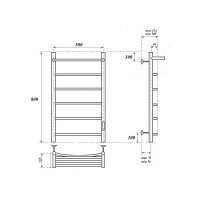 Полотенцесушитель электрический Apextermo Corona CR01185BM, ширина 50 см, высота 80 см, диммер справа, с полкой, цвет черный матовый