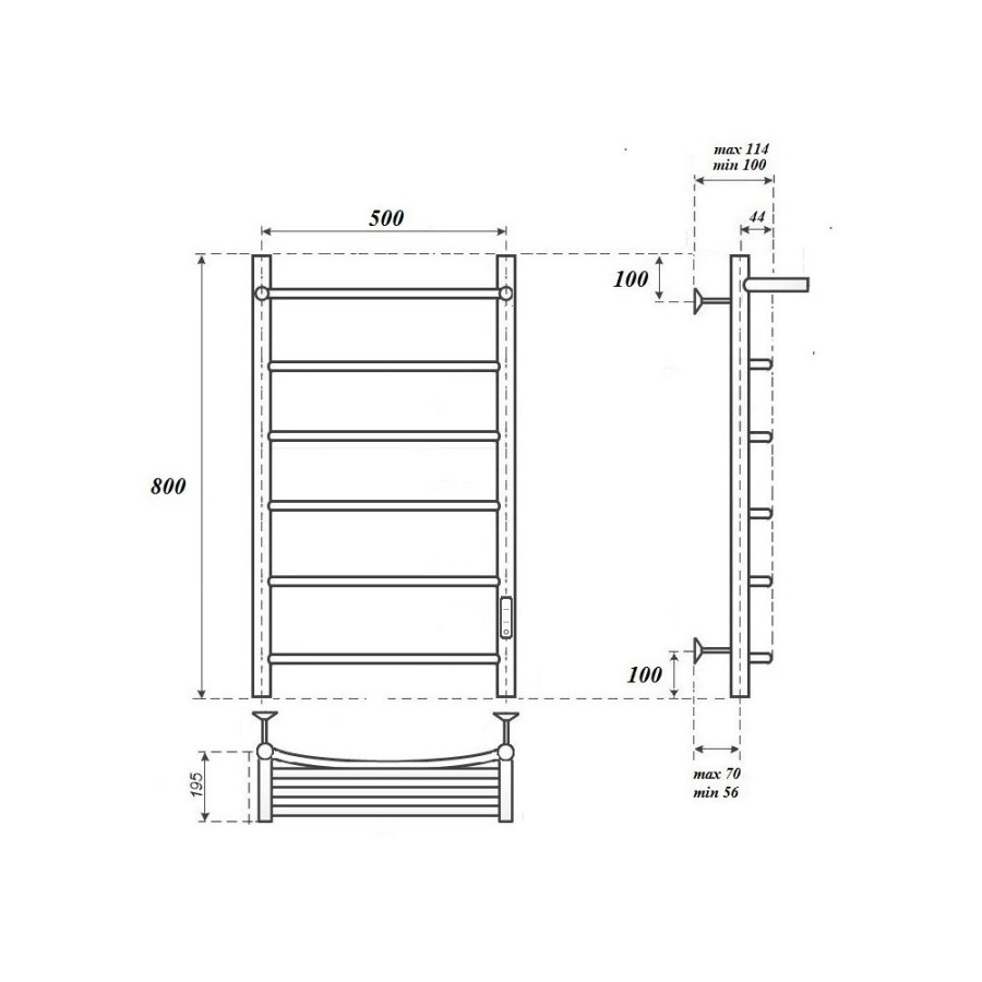 Полотенцесушитель электрический Apextermo Corona CR01185WM, ширина 50 см, высота 80 см, диммер справа, с полкой, цвет белый матовый