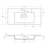 Раковина Cezares Slider CZR-1000/480-LV-MR-PRS, 100 см, искусственный камень, белый