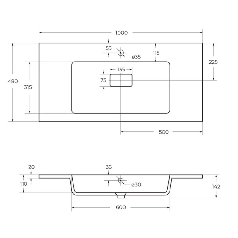Раковина Cezares Slider CZR-1000/480-LV-MR-PRS, 100 см, искусственный камень, белый