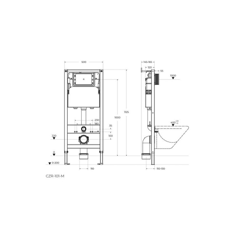 Инсталляция для подвесного унитаза Cezares CZR-101-M, звукоизоляционная прокладка в комплекте, красная