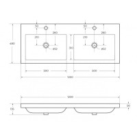 Раковина Cezares CZR-1200/480-2-LV-MR-ECO, 120 см, искусственный камень, 2 чаши, белый
