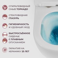 Подвесной безободковый унитаз Cezares Stream-Tor CZR-2426-TH-TOR/SC, сиденье микролифт, белый