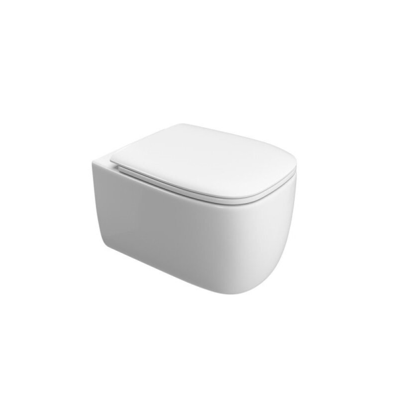 Подвесной унитаз Cezares Comfort-Tor CZR-380-TH-TOR/SC, безободковый, смыв торнадо, сиденье микролифт, белый