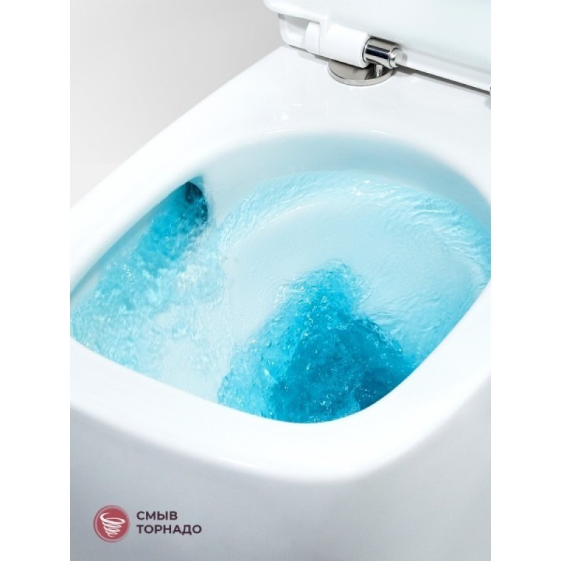 Подвесной унитаз Cezares Comfort-Tor CZR-380-TH-TOR/SC, безободковый, смыв торнадо, сиденье микролифт, белый