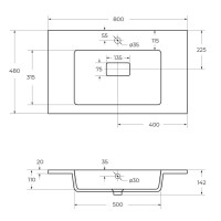 Раковина Cezares Slider CZR-800/480-LV-MR-PRS, 80 см, искусственный камень, белый