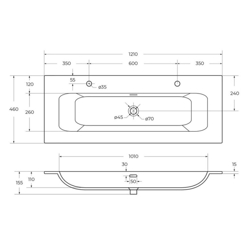 Раковина Cezares Eco CZR-8073-120-1-2, 121 см, керамика, белый