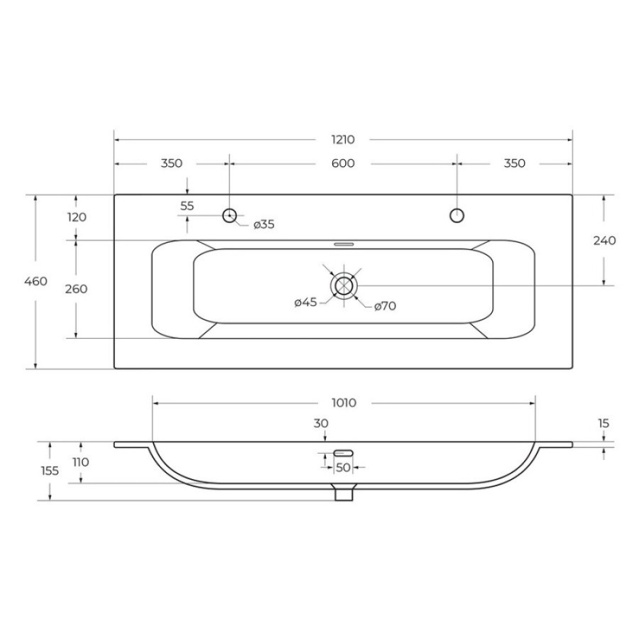 Раковина Cezares Eco CZR-8073-120-1-2, 121 см, керамика, белый