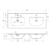 Раковина Cezares Molveno CZR-8099-120-2, 121 см, двойная, керамика, белый