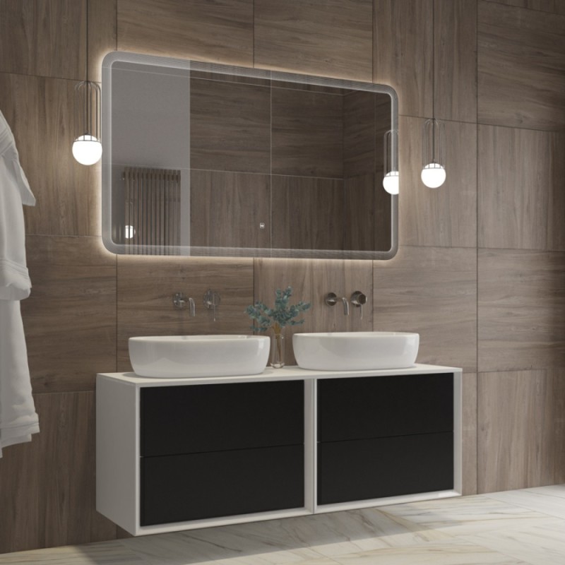 Зеркало Cezares Duet 140 x 80 см, с лазерной гравировкой, контурной подсветкой и сенсорным выключателем, белое, CZR-SPC-DUET-1400-800-LED-TCH