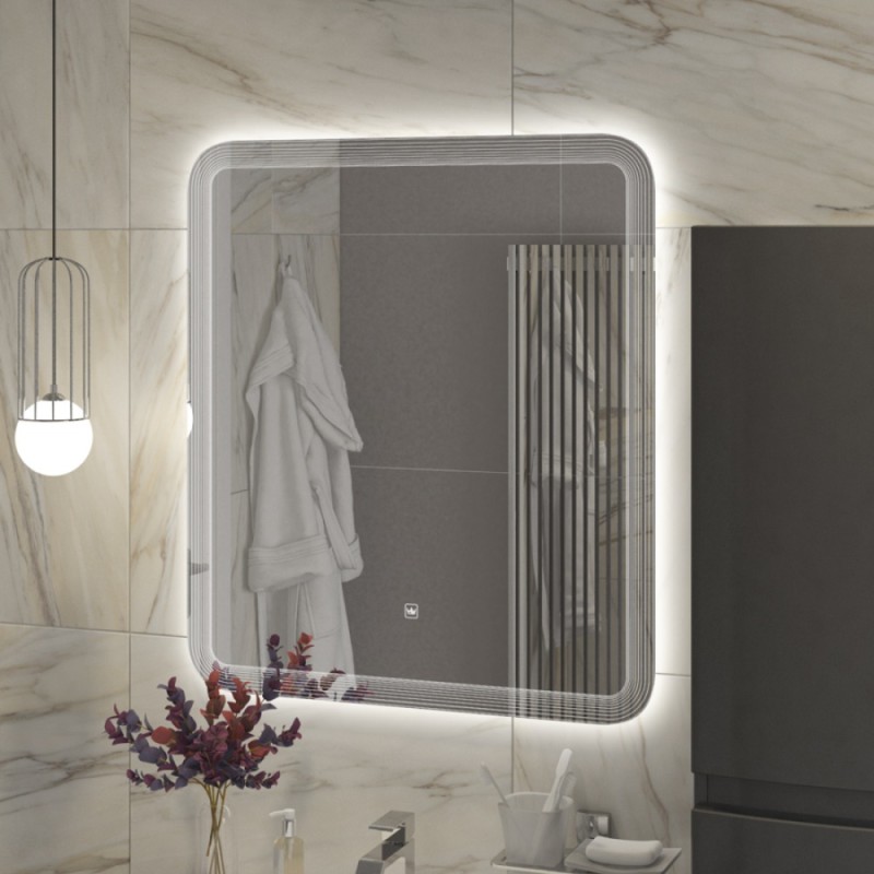 Зеркало Cezares Duet 70 x 80, с лазерной гравировкой, контурной подсветкой и сенсорным выключателем, CZR-SPC-DUET-700-800-LED-TCH