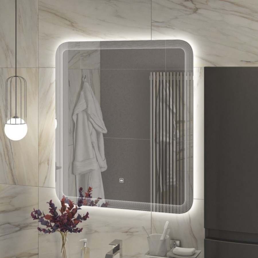 Зеркало Cezares Duet 70 x 80, с лазерной гравировкой, контурной подсветкой и сенсорным выключателем, CZR-SPC-DUET-700-800-LED-TCH