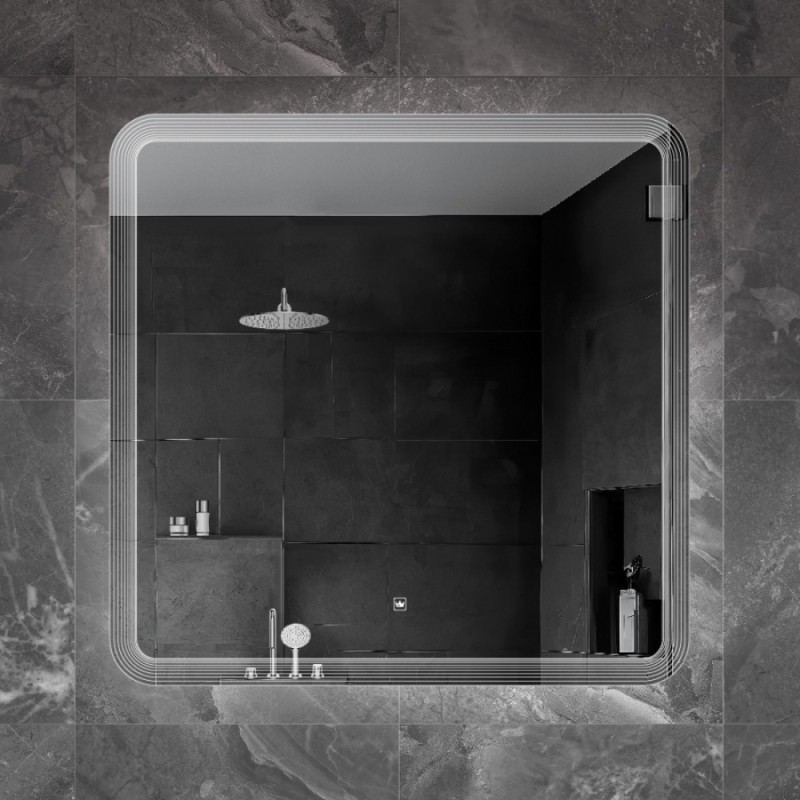 Зеркало Cezares Duet 80 x 80, с лазерной гравировкой, контурной подсветкой и сенсорным выключателем, белое, CZR-SPC-DUET-800-800-LED-TCH