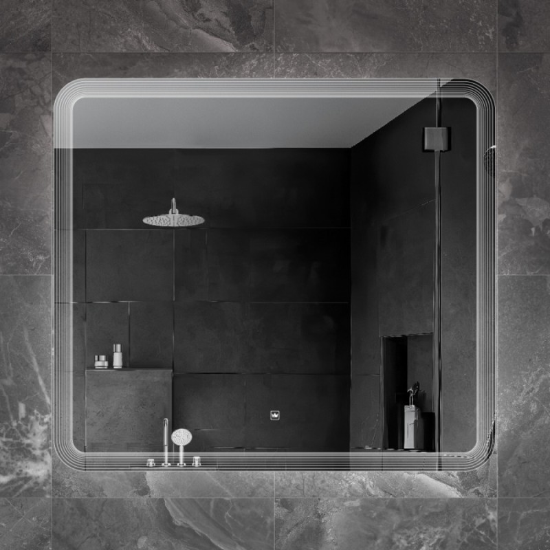 Зеркало Cezares Duet 90 x 80, с лазерной гравировкой, контурной подсветкой и сенсорным выключателем, белое, CZR-SPC-DUET-900-800-LED-TCH