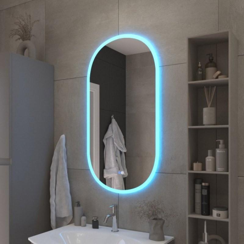 Зеркало Cezares Ellise CZR-SPC-ELS-550-1050-RGB-TCH, 50 см, с подсветкой RGB, цвет белый