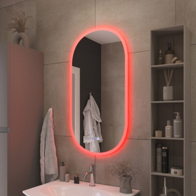 Зеркало Cezares Ellise CZR-SPC-ELS-550-1050-RGB-TCH, 50 см, с подсветкой RGB, цвет белый