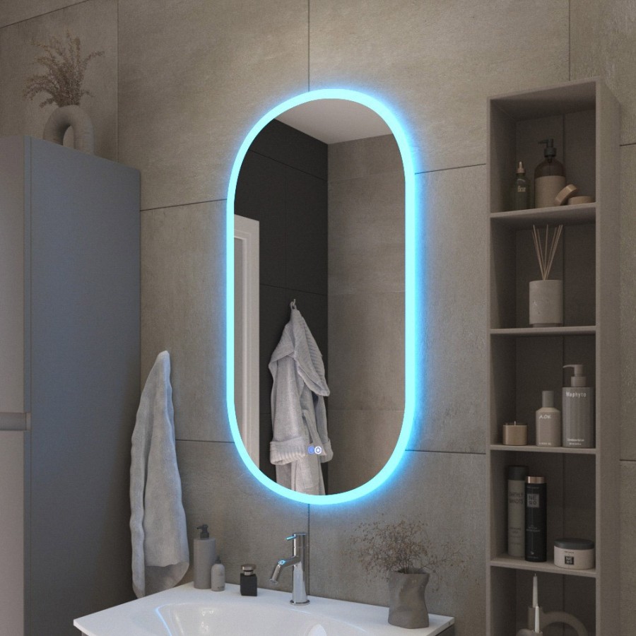 Зеркало Cezares Ellise CZR-SPC-ELS-550-1050-RGB-TCH, 50 см, с подсветкой RGB, цвет белый