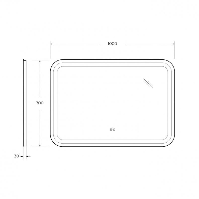 Зеркало Cezares Stylus 100 x 70 см, со встроенной подсветкой, сенсорным выключателем и подогревом, белое, CZR-SPC-STYLUS-1000-700-TCH-WARM