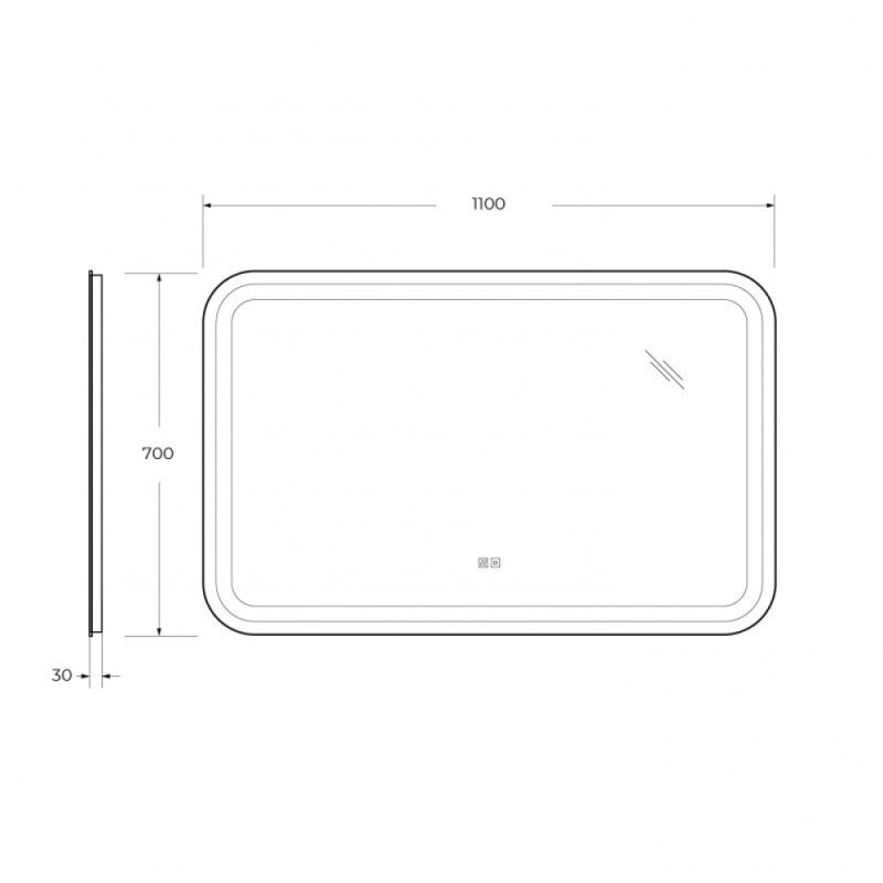 Зеркало Cezares Stylus 110 x 70 см, со встроенной подсветкой, сенсорным выключателем и подогревом, белое, CZR-SPC-STYLUS-1100-700-TCH-WARM