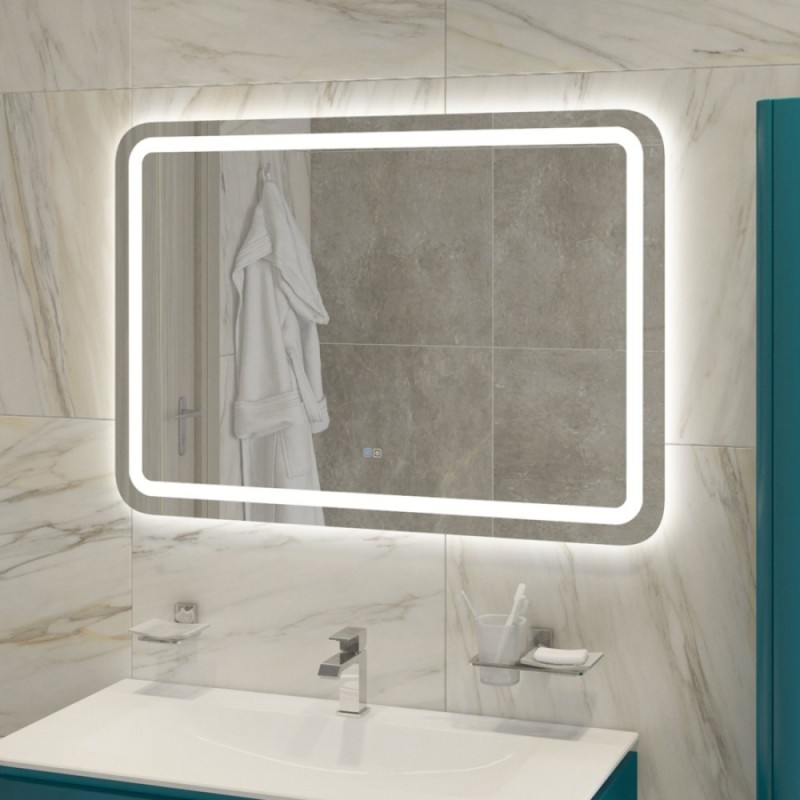 Зеркало Cezares Stylus 110 x 70 см, со встроенной подсветкой, сенсорным выключателем и подогревом, белое, CZR-SPC-STYLUS-1100-700-TCH-WARM