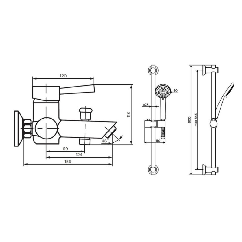 Смеситель для ванны и душа Dorff Logic New D0103030SS, с гарнитуром, нержавеющая сталь