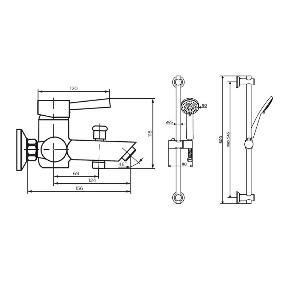 Смеситель для ванны и душа Dorff Logic New D0103030SS, с гарнитуром, нержавеющая сталь