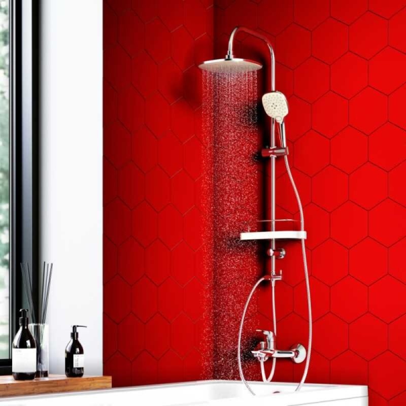 Душевой гарнитур Dorff Prime D0740000, с верхним душем, 5 режимов струи, хром/белый