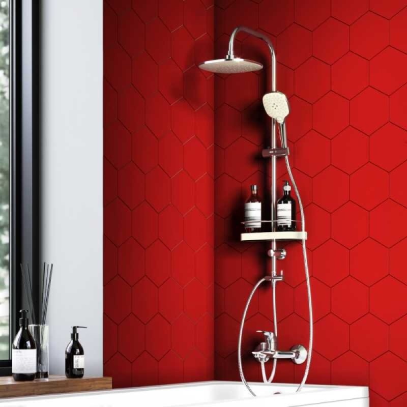 Душевой гарнитур Dorff Prime D0740000, с верхним душем, 5 режимов струи, хром/белый