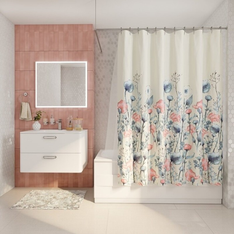 Штора для ванной комнаты Iddis Decor 200 x 180 см, D11P218i11, полиэстер, белый (цветы)