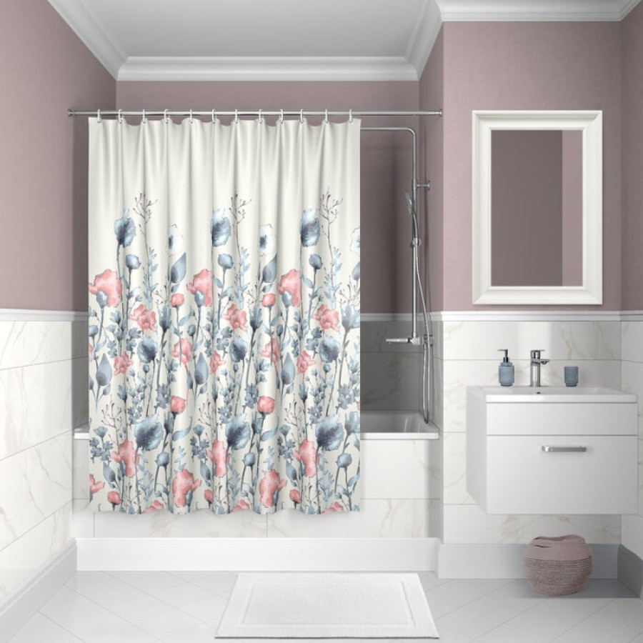 Штора для ванной комнаты Iddis Decor 200 x 180 см, D11P218i11, полиэстер, белый (цветы)