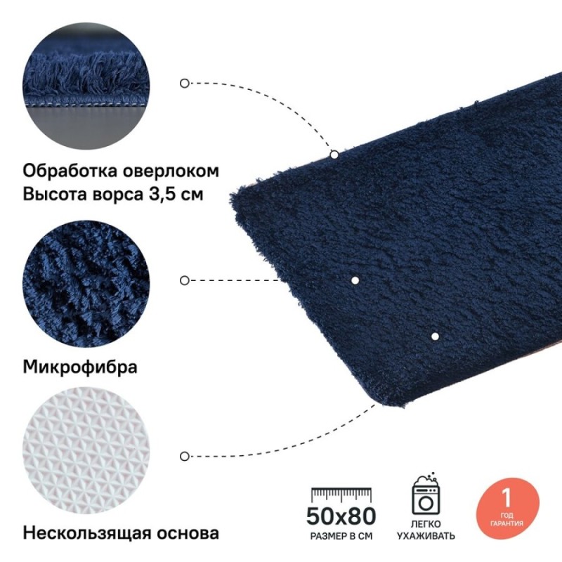 Коврик для ванной комнаты Iddis Decor 50 x 80 см, микрофибра, синий, D17M580i12