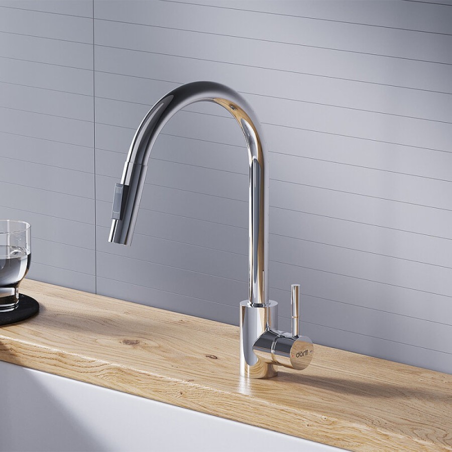 Смеситель для кухни Dorff Logic D3007500, с выдвижным изливом, хром глянцевый