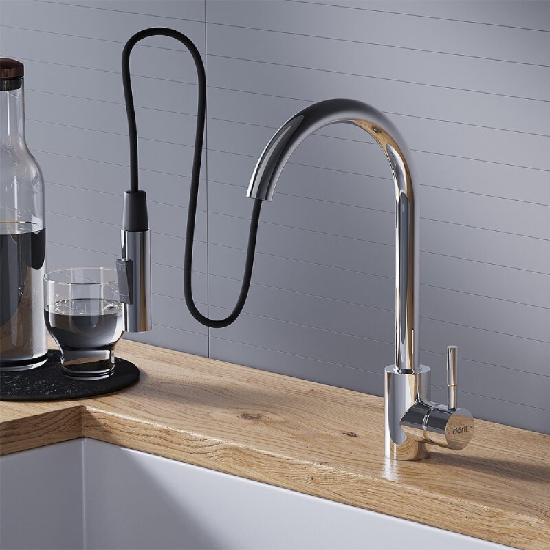 Смеситель для кухни Dorff Logic D3007500, с выдвижным изливом, хром глянцевый