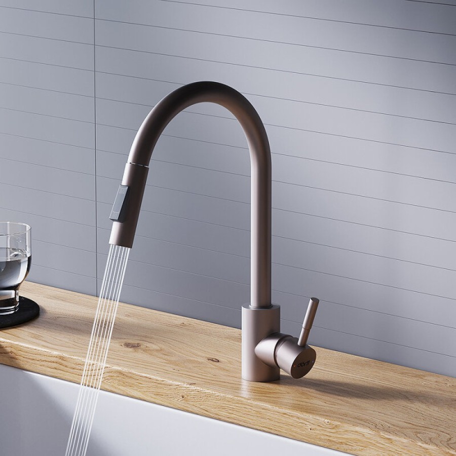 Смеситель для кухни Dorff Logic D3007511, с выдвижным изливом, сатин матовый