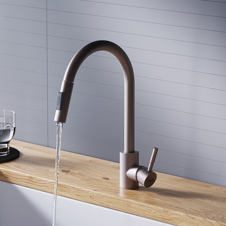 Смеситель для кухни Dorff Logic D3007511, с выдвижным изливом, сатин матовый