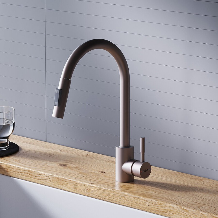 Смеситель для кухни Dorff Logic D3007511, с выдвижным изливом, сатин матовый