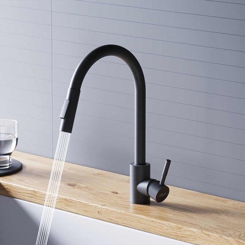 Смеситель для кухни Dorff Logic D3007522, с выдвижным изливом, черный матовый
