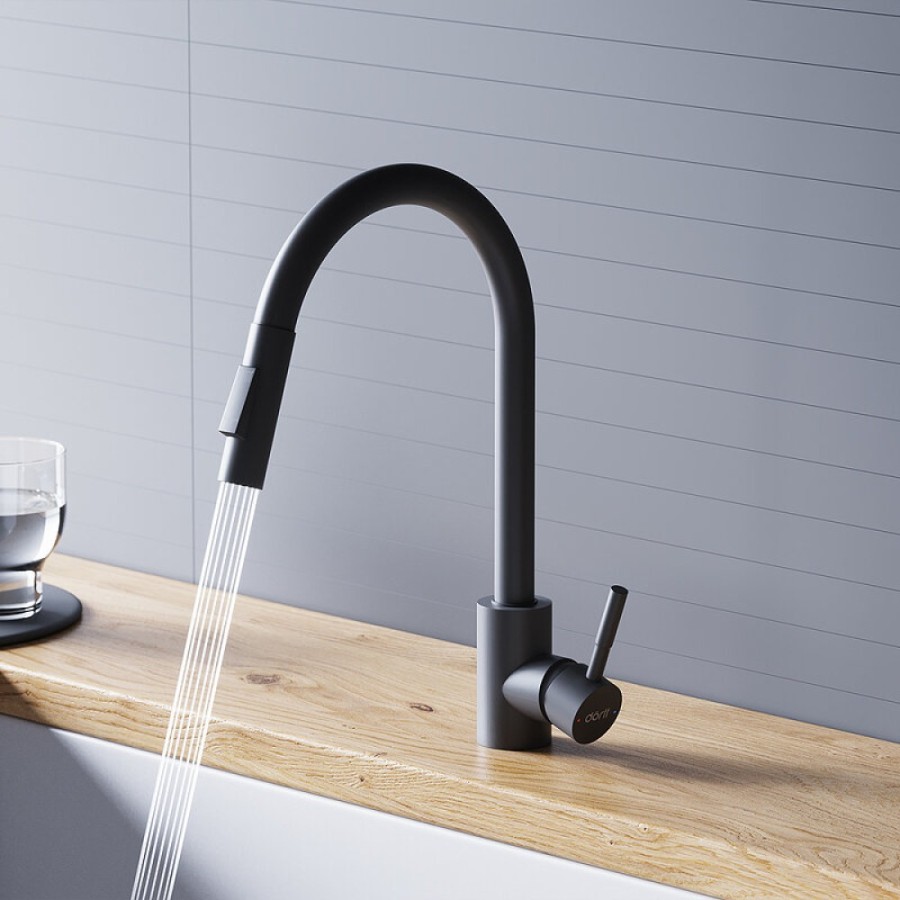 Смеситель для кухни Dorff Logic D3007522, с выдвижным изливом, черный матовый