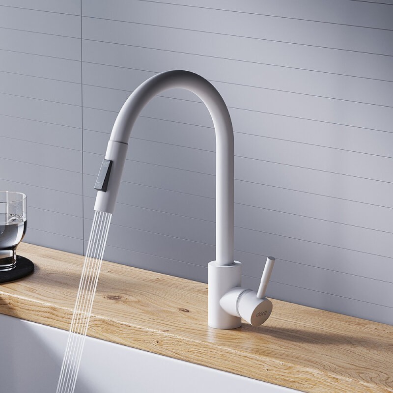 Смеситель для кухни Dorff Logic D3007533, с выдвижным изливом, белый матовый