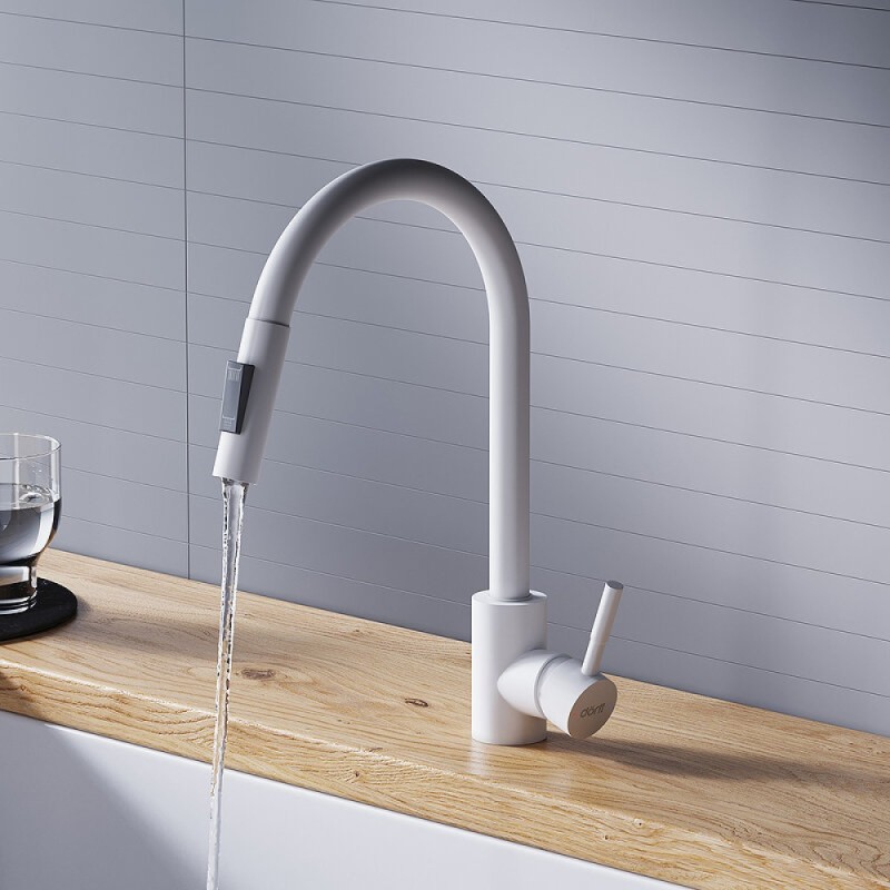 Смеситель для кухни Dorff Logic D3007533, с выдвижным изливом, белый матовый