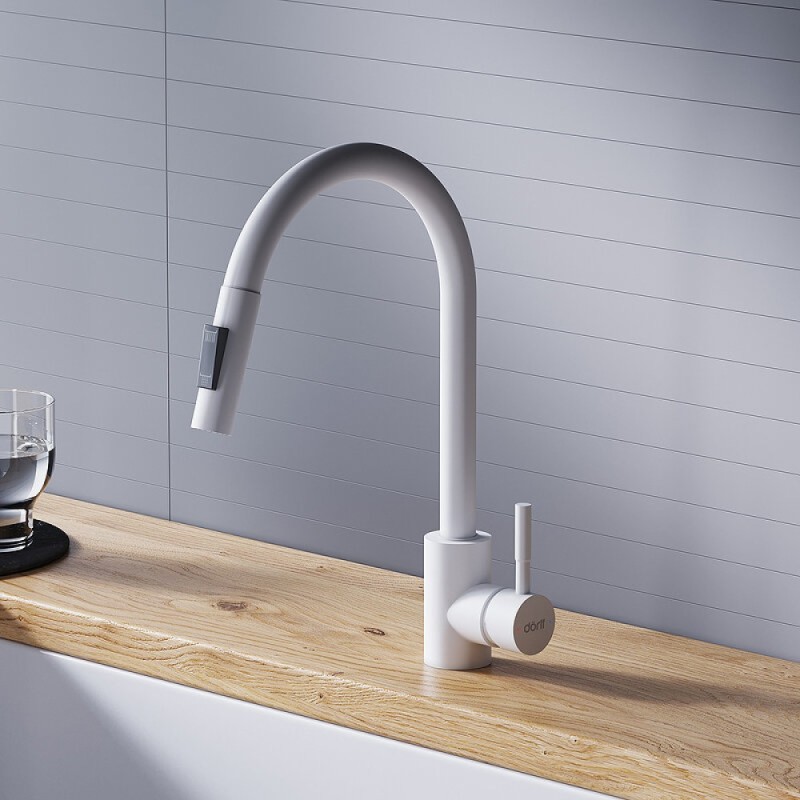 Смеситель для кухни Dorff Logic D3007533, с выдвижным изливом, белый матовый