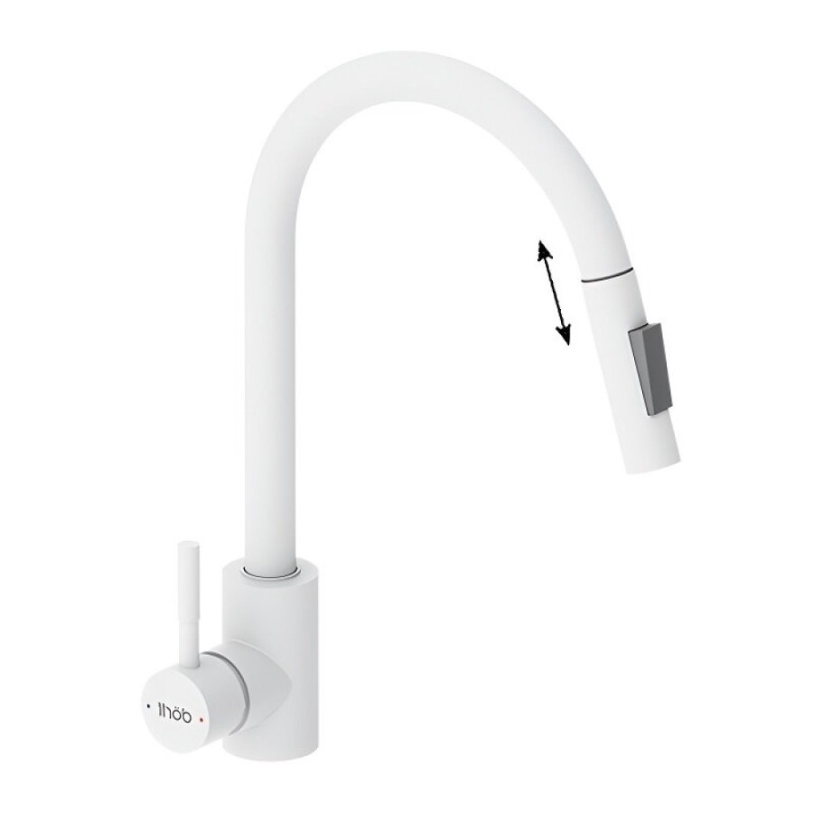Смеситель для кухни Dorff Logic D3007533, с выдвижным изливом, белый матовый