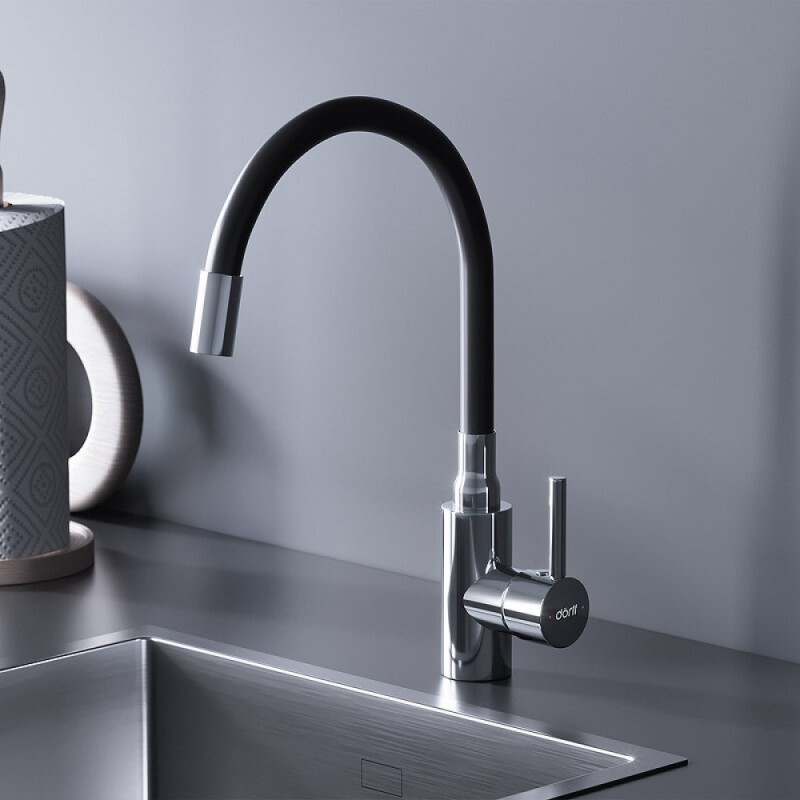 Смеситель для кухни Dorff Logic D3007622, с гибким изливом, черный матовый