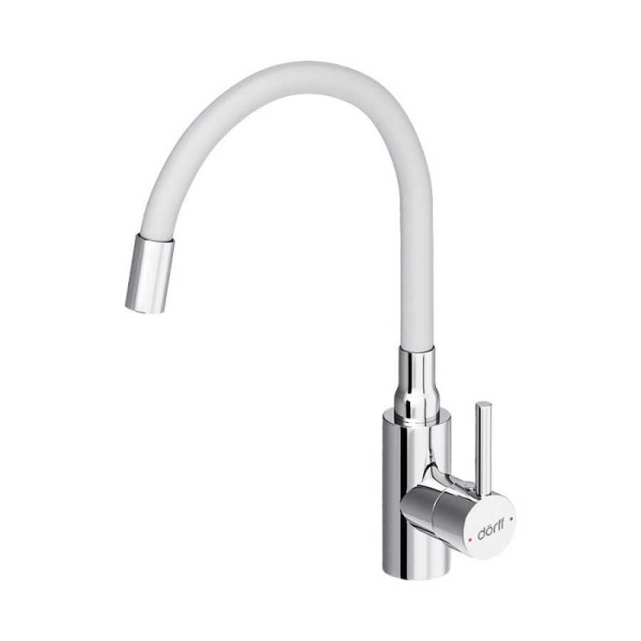 Смеситель для кухни Dorff Logic D3007633, с гибким изливом, белый матовый