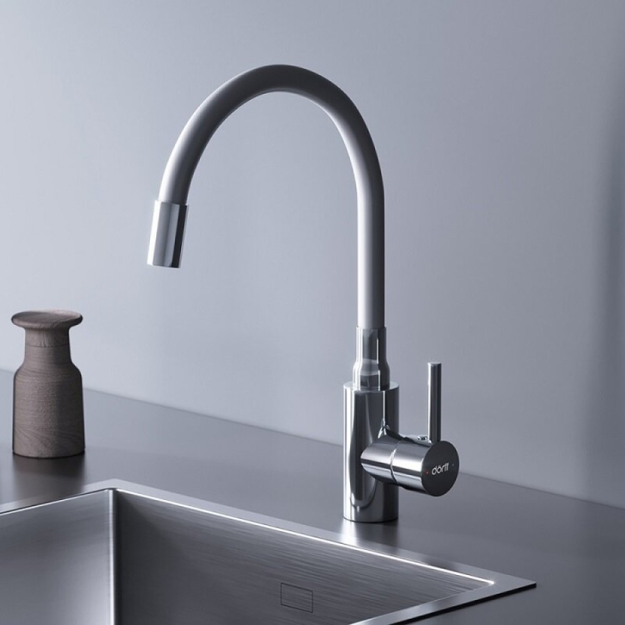 Смеситель для кухни Dorff Logic D3007633, с гибким изливом, белый матовый
