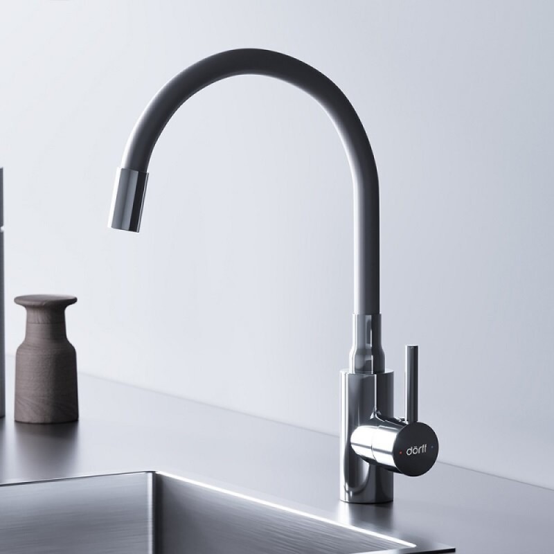 Смеситель для кухни Dorff Logic D3007633, с гибким изливом, белый матовый